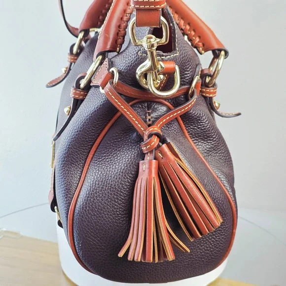 Dooney & Bourke Pebbled Leather Satchel Brown Ginger Braided Handle Tassel Bag - Picture 3 of 16